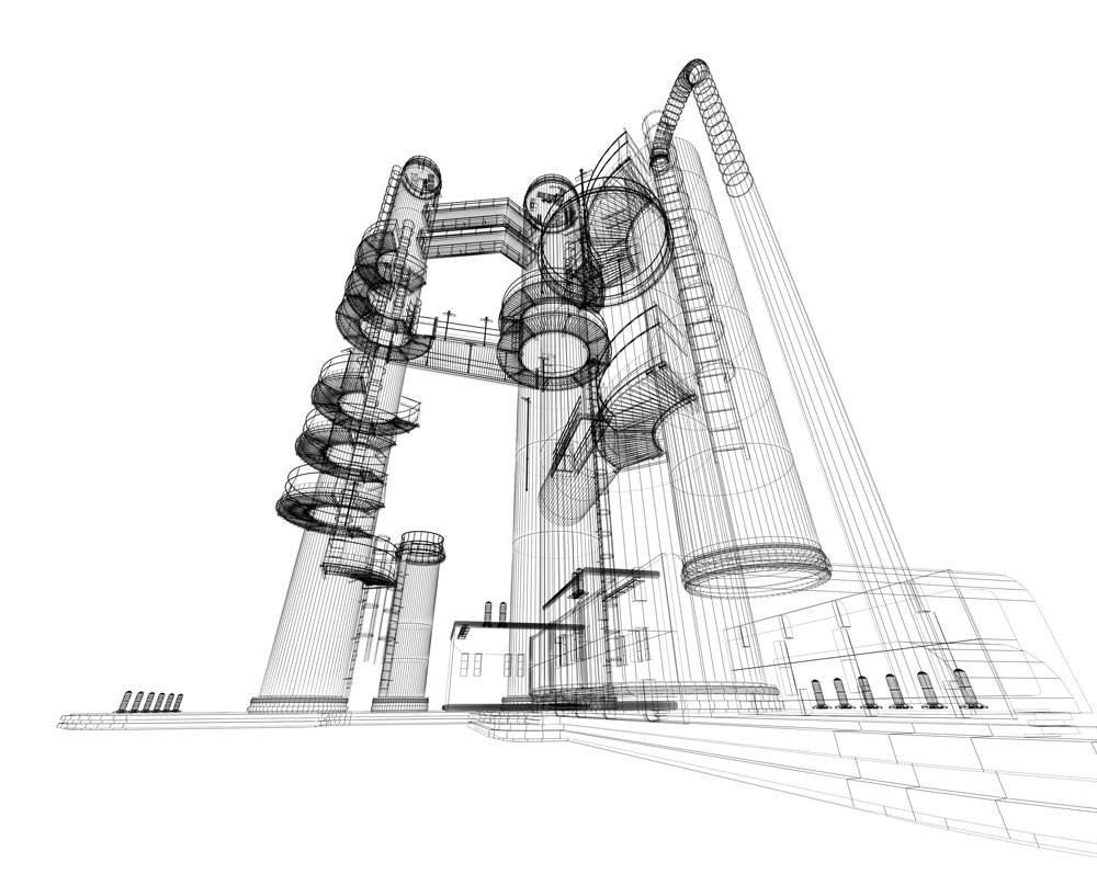 Dessin 3D d'une centrale nucléaire